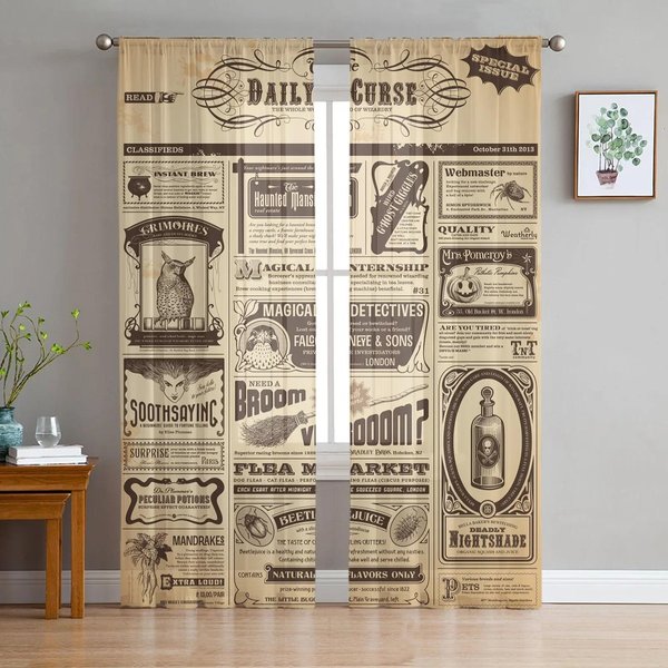Cortinas Transparentes De Esqueleto De Cuervo De Halloween Decoraciones Para Ventanas Del Hogar Cortinas De Voile Y Tul Para Sala De Estar Dormitorio Cocina W135 X H115Cm X1&Grommet Top-image