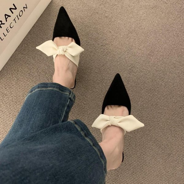 Verano Mujer Punta Puntiaguda Tacones Altos Sandalias Moda Lazo Flor Mujer Zapatos Slingback Mujer Zapatillas 40 Beige-image