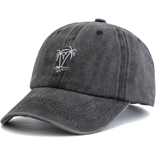 Nueva Gorra De AlgodóN Lavada Unisex Con Bordado De áRbol De Coco, Gorra De BéIsbol Vintage Para Hombres Y Mujeres, Gorras Casuales Para Exteriores Para Papá (Black,56Cm-60Cm) Negro-image
