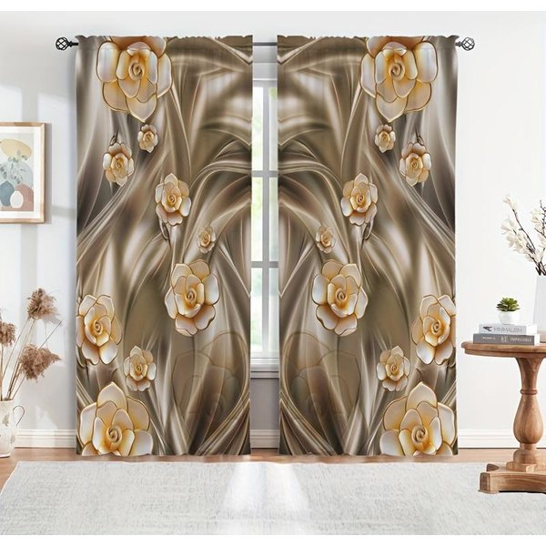 Cisne Dorado Animal Diomand Flor Lujo Cortinas Persianas Para Sala De Estar Dormitorio Infantil BañO Cocina Puerta DecoracióN Hogar 2 Piezas W65X60H(Cm)X2Pcs&Grommet Top-image