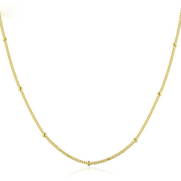 35 -80 Cm MałY 925 Sterling Silver W / ZłOty Kolor Koraliki Curb Chain Choker Naszyjniki Dla Kobiet Dziewczyn BiżUteria Kolye Collares Ketting 60Cm White-image