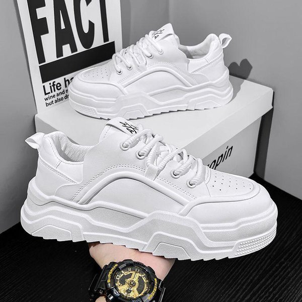Zapatos De Hombre De Primavera Nuevos Blancos Transpirables Zapatos Para Hombre De Moda VersáTiles Suela Gruesa Deportivos Y Casuales Zapatos De Tabla Zapatos De Papá 44-image
