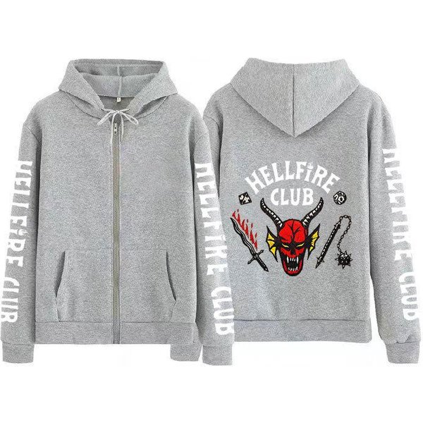 LuźNa Bluza Z Kapturem I Zamkiem BłYskawicznym Z Nadrukiem Stranger Things S White-image