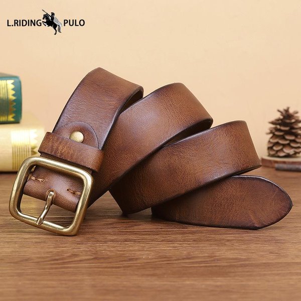 Tendencia De Moda Retro CinturóN De Hombre Cuero Genuino Hebilla De Pin Piel De Vaca Pura CinturóN Simple VersáTil 110Cm-image