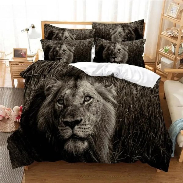 PośCiel Z Lwem Zestaw Poszewek Na KołDrę PośCiel 3D Druk Cyfrowy PośCiel BawełNiana Rozmiar Queen Zestaw PośCieli Modny Design EU Single(135X200Cm)-image