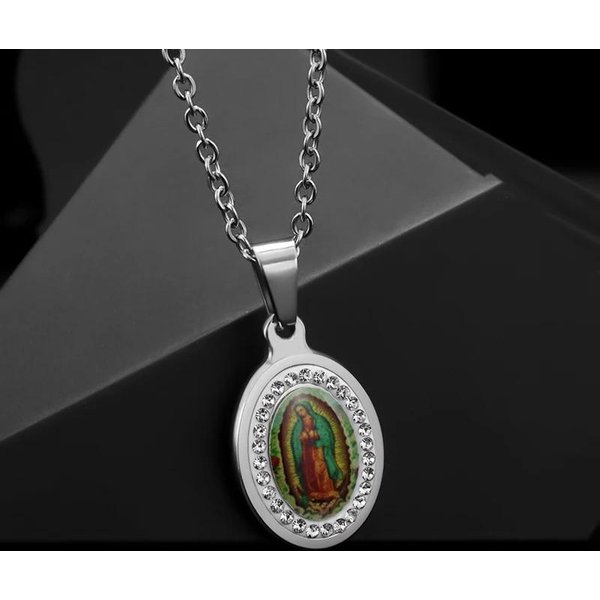 Delikatny Medalion Matki BożEj Z Guadalupe Stal Nierdzewna Naszyjnik Z Maryją BiżUteria Modlitewna Dla Kobiet BiżUteria Katolicka Prezent Gray-image