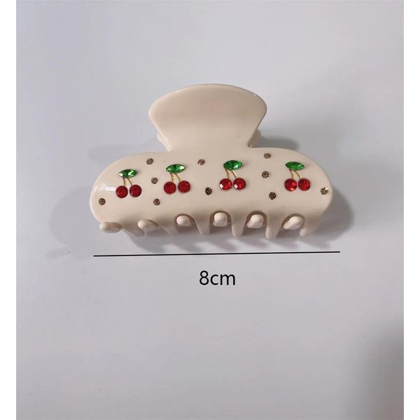 Pinza Para El Pelo De Cereza De Fruta De 8 Cm Para Mujer, Pinza Elegante De Acetato, Pinzas Populares Para El Pelo, Accesorios Para El Pelo Beige-image
