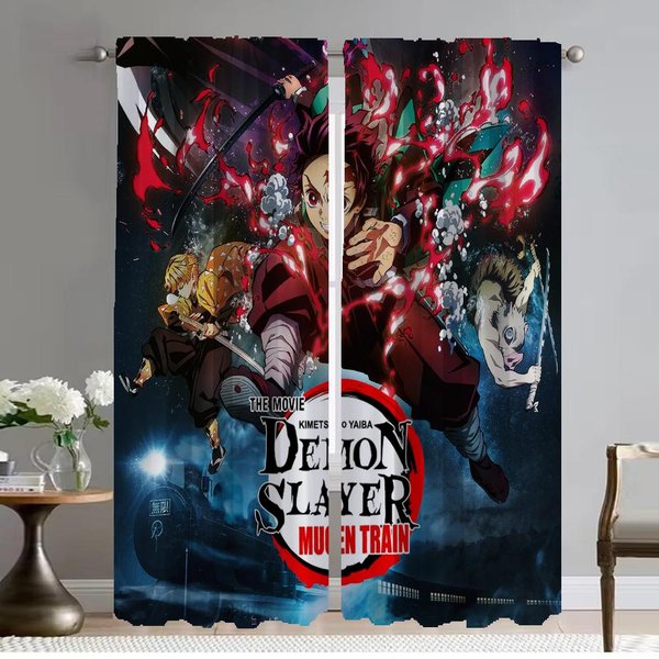 Cortinas Opacas Shades Demon Slayer 2 Piezas Cortina Para Sala De Estar Cortinas Para Dormitorio DecoracióN De Halloween Divisor Cocina W60Xh90Cmx2Pcs-Cl-image