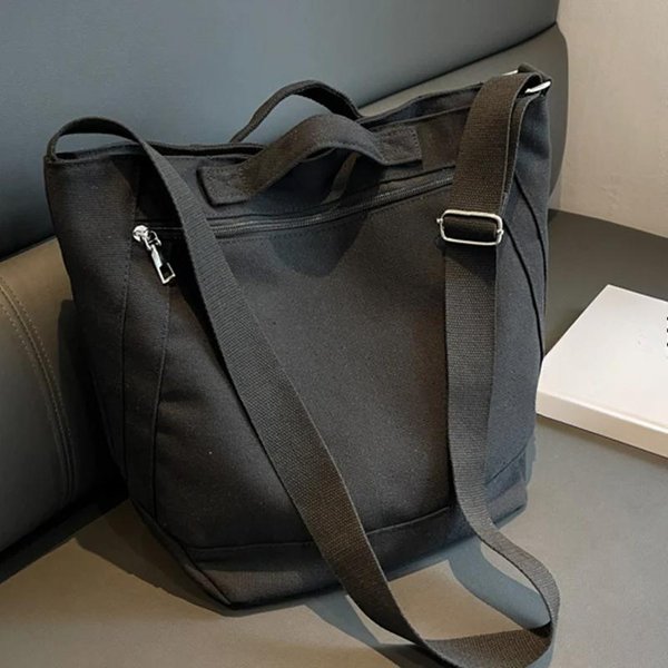 PłóCienna Torba Shopper DużEj PojemnośCi Dla Kobiet Prosta Torba Na Ramię Crossbody Dla StudentóW Na KsiążKi Czarny-image