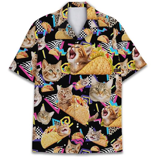 Camisas Divertidas Con Estampado 3D De Mapache Para Hombre, Blusa Hawaiana Informal De Manga Corta Con Solapa, Camisa De Verano Para Mujer M Black-image