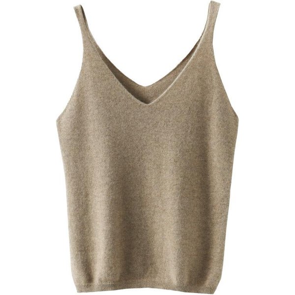 Nuevo Chaleco Interior Primavera Temprana Y Verano Ajuste Relajado Sexy Top Cuello En V Sin Mangas Camiseta Base Tejido Transpirable PráCtico Uso Diario M Camello-image