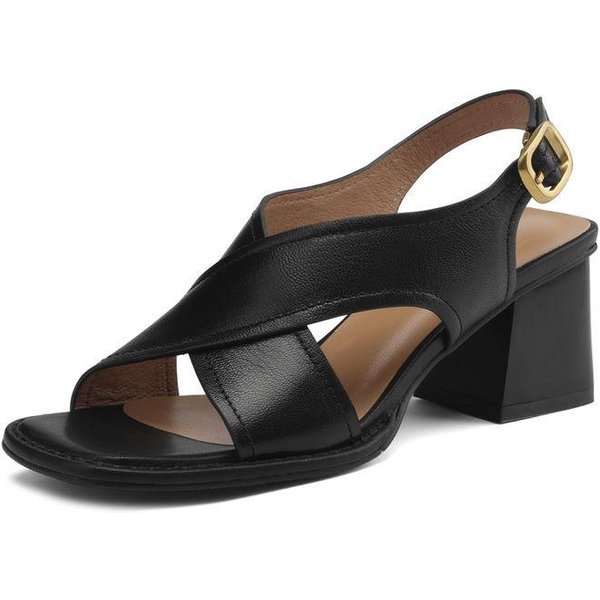 Sandalias De Mujer Moda Tira Cruzada Punta Abierta TacóN Alto 2026 Alta Calidad Suaves CóModas Casual VersáTiles Sandalias De TacóN Alto 40 Negro-image