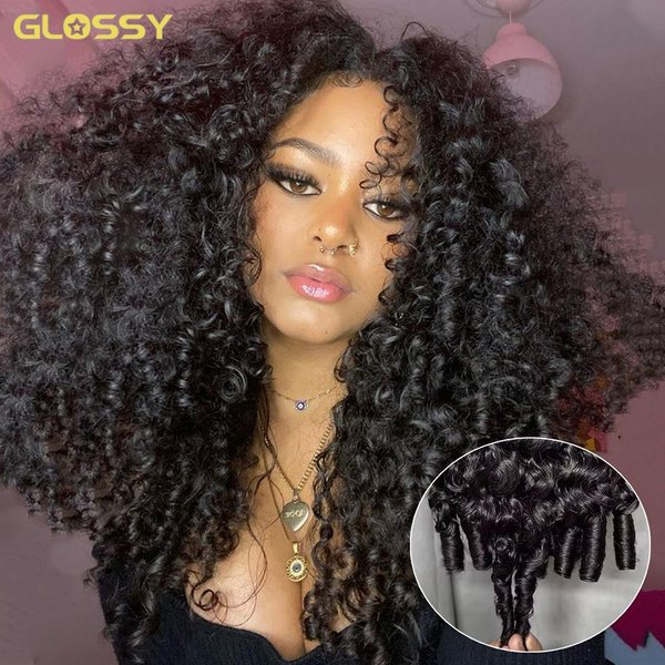 Pelucas De Cabello Humano Rizado Birmano De Densidad 300% Para Mujeres BrasileñO Sin Pegamento Rizado Kinky Peluca Mitad 3 EN 1 Pelucas 100% Cabello Humano En Oferta 20Inches&250 Density Beige-image