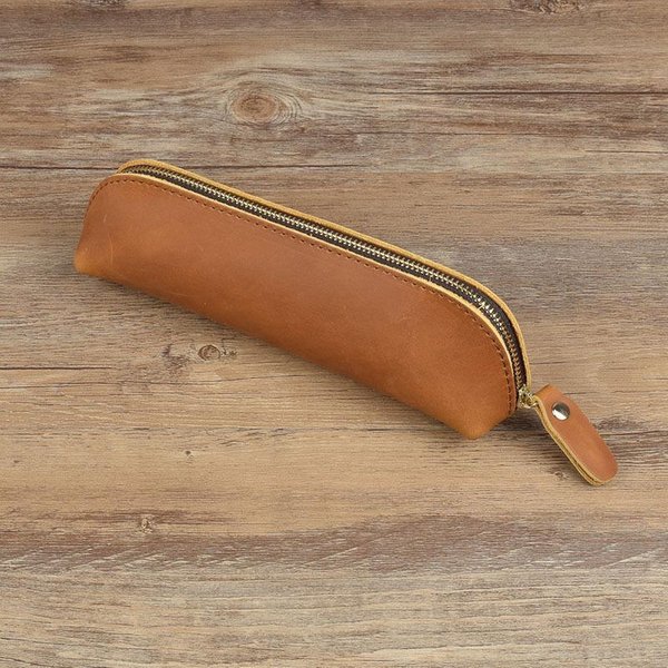 SkóRzany PióRnik W Stylu Vintage Prosty Pojemnik Na ArtykułY Biurowe PióRnik Torba Do Przechowywania Zamek BłYskawiczny Etui Na OłóWki PudełKo Na Okulary ArtykułY Szkolne Jasny Kolor BrąZowy-image