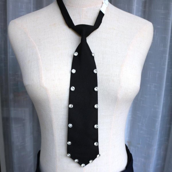 Corbata Femenina Universitaria Forma Corta Diamante Incrustado Moda DecoracióN Personalizada Corbata Accesorios Para Camisa De Estudiante Black-image