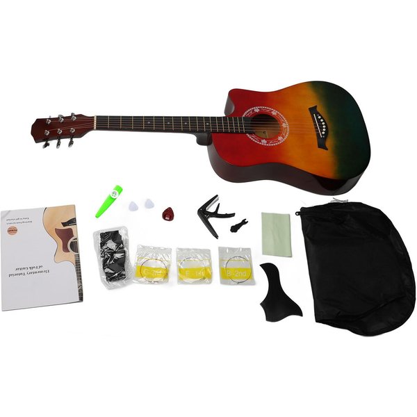 38-Calowy Zestaw Startowy Do Gitary Akustycznej, 6 Strun, Drewniana Gitara Do ćWiczeń Dla PocząTkująCych, WystęPy W Zespole White-image