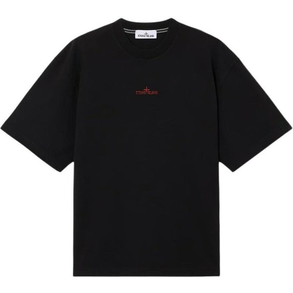 Stone Island T-Shirt Z Haftowanym Logo, Z OkrąGłYm Dekoltem, Z KróTkim RęKawem, MęSkie Topy K2S152100021S0233V0029 M Black-image