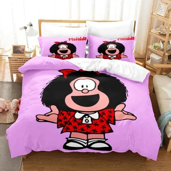 Juego De Cama Con Estampado 3D De Mafalda, Funda De EdredóN, Funda De Almohada, EdredóN TamañO King Y Queen, Juego De Cama Para NiñOs Y Adultos EU Single 135X200Cm-image