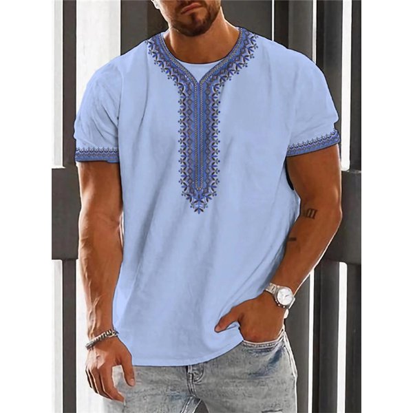 Camiseta éTnica Vintage, Ropa Con Estampado 3D, Camisetas Con Cuello Redondo Para Hombre, Camiseta De Manga Corta De Gran TamañO, Ropa De Calle Holgada De Verano Para Hombre 3XL Gray-image