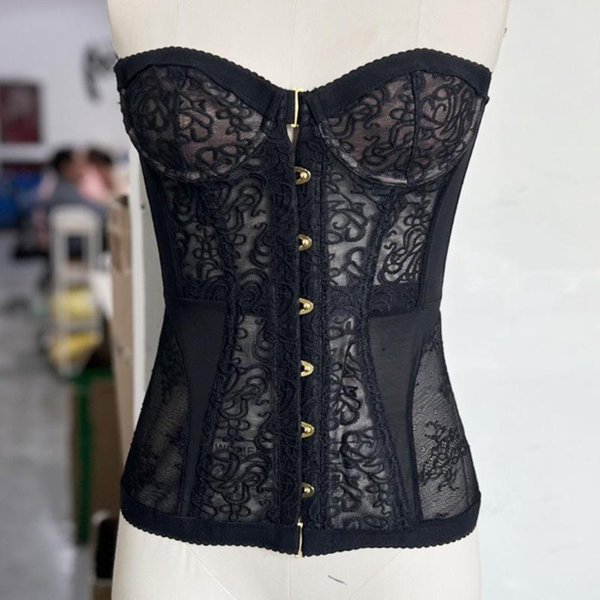 Chica Picante Sexy Ajustado Corsé Sexy Encaje Patchwork Transparente Top Sin Mangas Hombros Descubiertos Moda De Verano Mujer Calle De Moda Camiseta L Black-image
