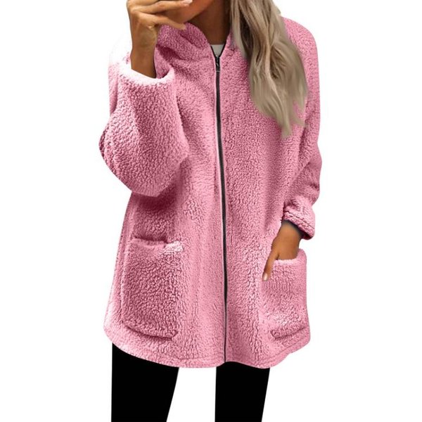 Damska Bluza Polarowa Oversize Z DłUgim RęKawem, Zapinana Na Zamek, Pulower, Casualowa Bluza Z Kapturem, Kurtka Na Jesień XL RóżOwy-image