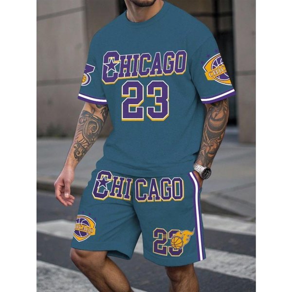 MęSki Zestaw Sportowy Z KróTkim RęKawem Szorty Rozmiar Plus OddychająCy KoszykóWka Odzież Sportowa T-Shirt Z Nadrukiem Litery Szorty Zestaw 2-CzęśCiowy 5XL Gray-image