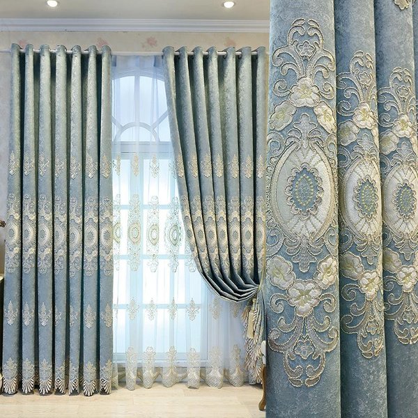 Cortinas De Chenilla Bordadas De Estilo Europeo, DecoracióN Moderna Para Dormitorio, Cortinas Opacas Para Sala De Estar W300*H270Cm-image