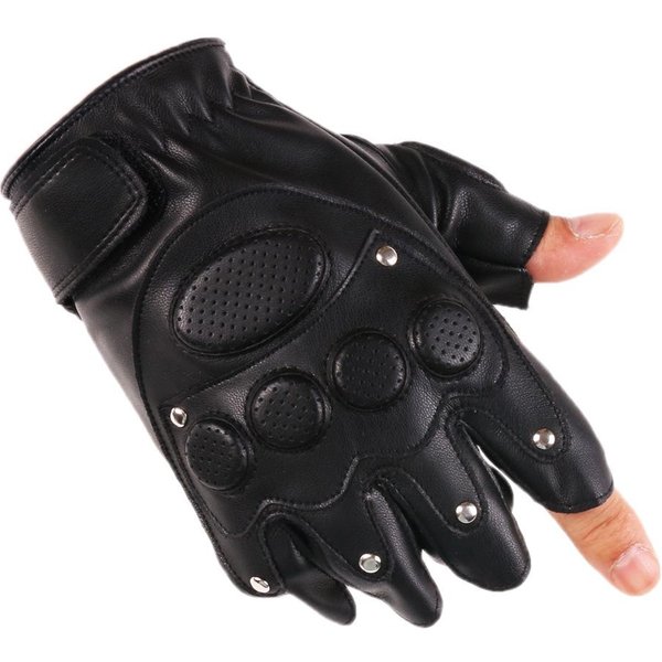 Guantes De Cuero De Medio Dedo Para Primavera Y Verano Hombres Y Mujeres Ciclismo Al Aire Libre Fitness AbsorcióN De Impactos Rendimiento Deportivo Guantes De Cuero PU One Size Black-image