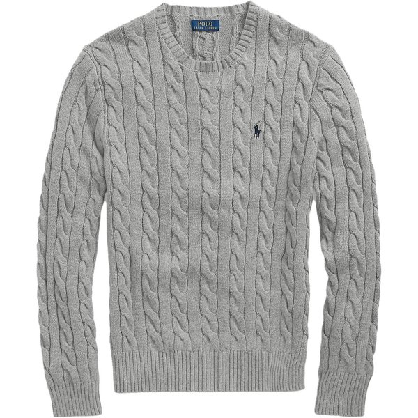 Polo Ralph Lauren Jednolity Wygodny Sweter Z Warkoczowym Splotem MęSki Sweter Szary 710775885-013 XXL-image