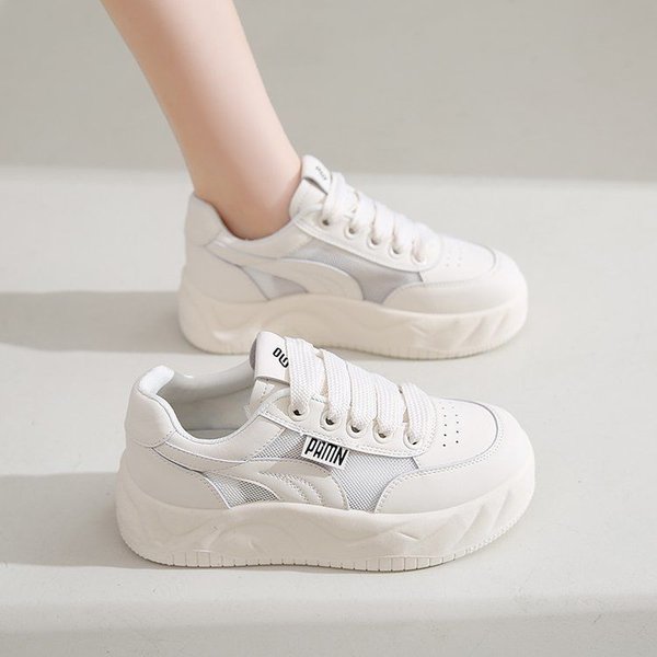 Zapatos Blancos PequeñOs De Malla Para Mujer Nuevos De Primavera Y Verano Plataforma Zapatos De Pan Transpirables VersáTiles Casuales Nicho Zapatos De Tabla Tendencia 40 Blanco-image