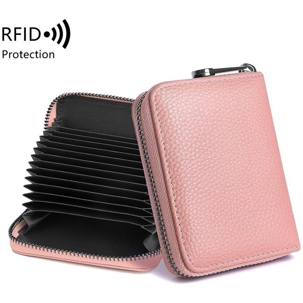 Portfel Akordeonowy Rfid Z Prawdziwej SkóRy Z 14 PrzegróDkami Na Karty Kredytowe Zapinany Na Zamek Odpowiedni Dla Kobiet Lub MężCzyzn-image