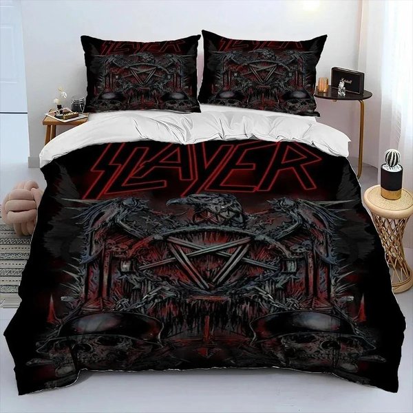 Slayer Banda De Heavy Metal ColeccióN De Ropa De Cama Manta Funda NóRdica ColeccióN De Cama Funda De Colcha Funda De Almohada ColeccióN De Ropa De Cama TamañO King Queen NiñOs 70X133Cm 2Pcs-image