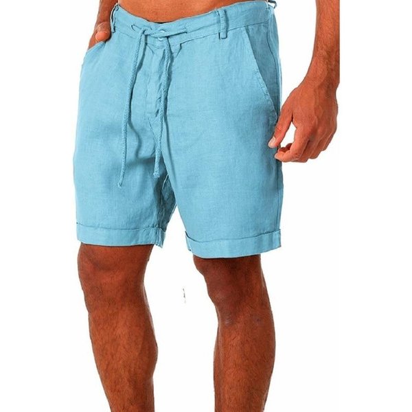 Nuevos Pantalones Cortos De Lino Y AlgodóN Para Hombre, Pantalones De Lino De Color SóLido Transpirables De Verano Para Hombre, Ropa Informal Deportiva S-3XL L Blue-image