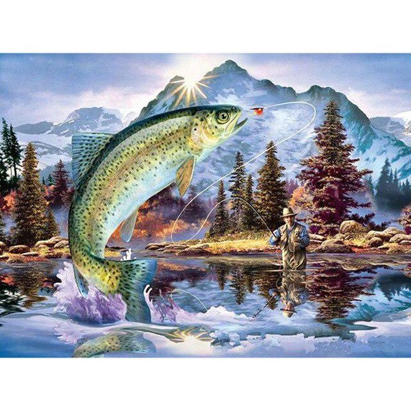 Pintura De Diamante 5D Diy, ImáGenes Completas De Pesca , Mosaico De Diamantes De ImitacióN, Bordado De Diamantes 50X70-image
