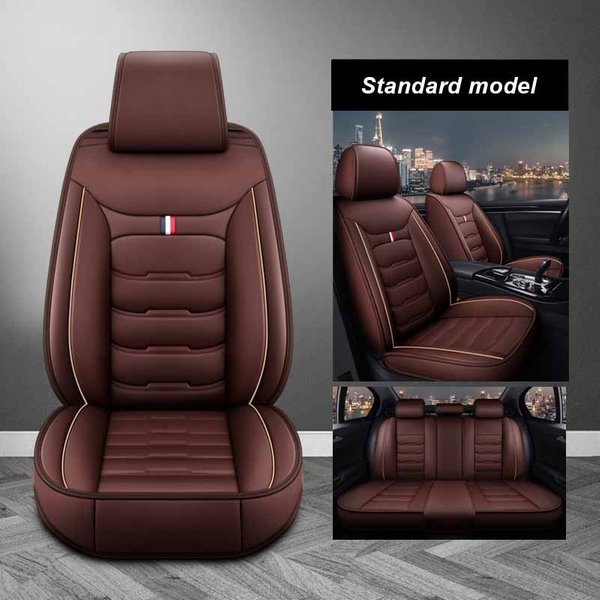 CojíN De Asiento De Coche De Envoltura Completa CojíN De Cuero Funda De Asiento De Coche Universal Para Las Cuatro Estaciones Transpirable Cubierta De Asiento De Paquete Completo Standard Model Negro/Café-image