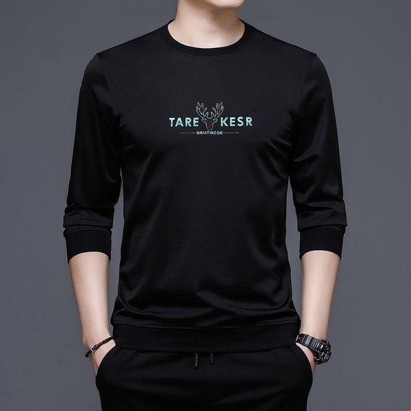 Camiseta De OtoñO De Cuello Redondo Y Manga Larga Para Hombre, Casual, Estilo Coreano, Sudadera Para JóVenes, Camiseta BáSica Estampada Xxxxl-image