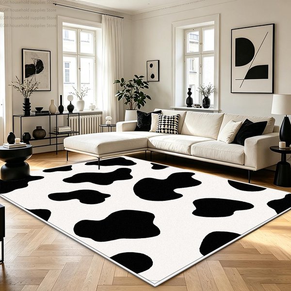 Czarno-BiałY Nowoczesny Nordycki Abstrakcyjny Geometryczny Dywan Salon Dekoracja Domu DużY Dywan MięKki AntypośLizgowy Sypialnia Zmywalna Mata PodłOgowa 1.9X2.9Ft(60X90Cm)-image