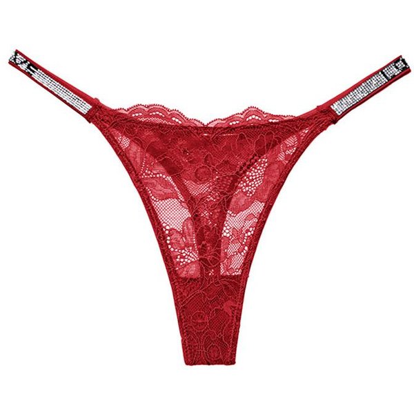 Seksowne Stringi Damskie Stringi Z Litrami Cyrkonii Stringi Niskie Koronkowe Elastyczne Stringi Bikini Bielizna S Czerwony-image