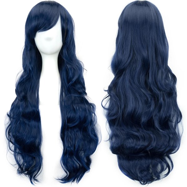 Soowee KręCone DłUgie WłOsy Syntetyczne Zielona Peruka WłOsy RóżOwe Czarne WłOsy Na Imprezę Peruki Cosplay Dla Kobiet 32Inches Black-image