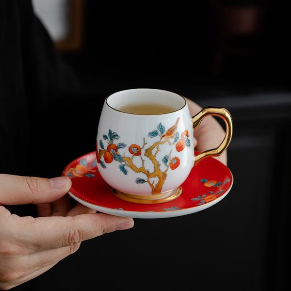 Taza De Café De CeráMica De Alta Calidad Exquisita Para Damas, Lujo Ligero De Alta Gama, Taza De Té, Taza Para Té De La Tarde, Juego De Taza Y Platillo <200Ml Gray-image