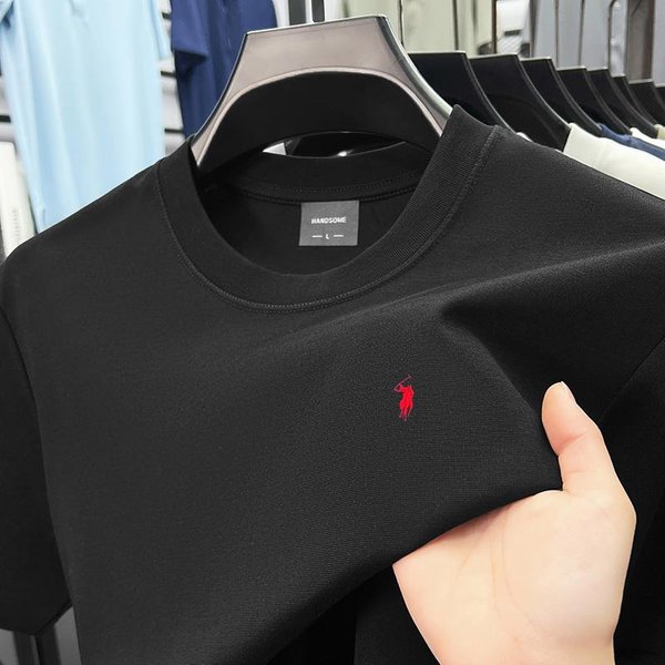 Camiseta De Hombre Con Cuello Redondo Moda Color Liso Bordado De Los Spurs Manga Corta Verano CláSico Casual Tendencia Deportiva Ropa De Hombre L Black-image