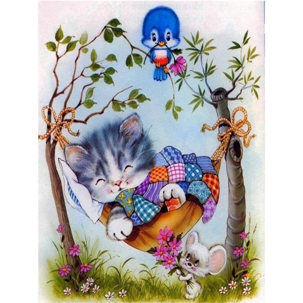 Pintura De Diamantes 5D DIY Gato Y PáJaro Bordado Punto De Cruz Mosaico De PedreríA DecoracióN Del Hogar 20X30CM-image