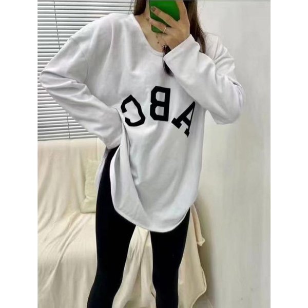 Camiseta De Manga Larga Con Cuello Redondo De Terciopelo Engrosado Y Letras En Forma De U Para Mujer En OtoñO E Invierno, Nueva, Holgada Y VersáTil, Con Dobladillo Curvo Ajustado, Camiseta BáSica XXL White-image
