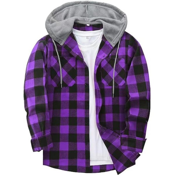Camisa Casual De Cuadros Con Capucha Para Hombre Para Primavera Y OtoñO XL-image