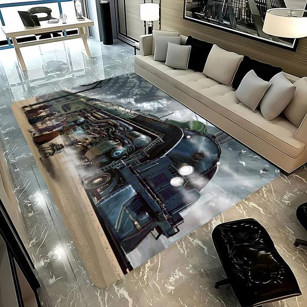 Klasyczny PociąG Lokomotywa Dywan 3D HD Do Salonu Pokoju Dziecka Dywanik Pod Sofę Mata PodłOgowa AntypośLizgowa Dekoracja 70X100Cm (28X39In)-image