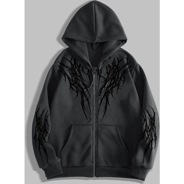 MęSkie Bluzy Z Kapturem W Stylu Gotyckim Casualowe Z DłUgim RęKawem MęSkie Bluzy Rozpinane Z Zamkiem BłYskawicznym Bluzy Z DłUgim RęKawem Y2K Bluza WkłAdana S-image