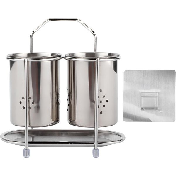 Soporte De Almacenamiento Para Palillos Y Cucharas De Acero Inoxidable 304 Montado En La Pared, Escurridor, Cesta Para Utensilios De Cocina White-image