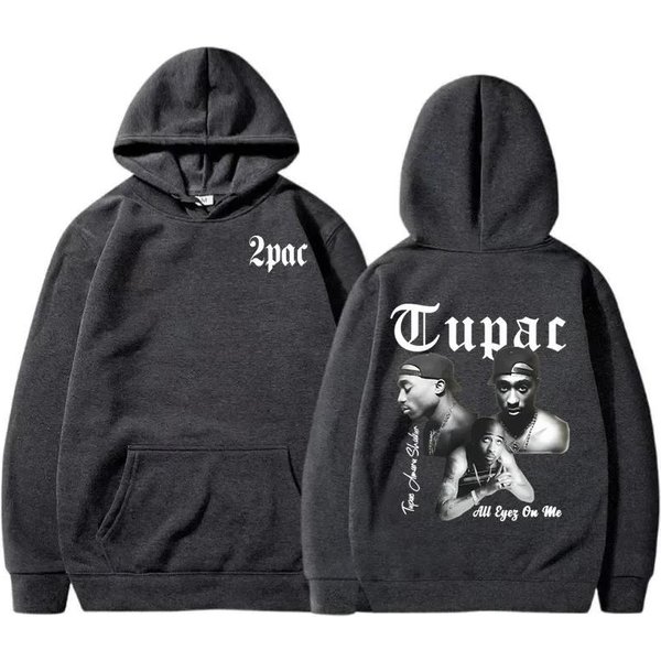 Bluza Rapper Tupac 2Pac MęSka I Damska Odzież Sportowa Neutralna Bluza Modny WzóR Z Nadrukiem Liter Hip Hop Odzież Sportowa Casual S Ciemny Kolor Szary-image