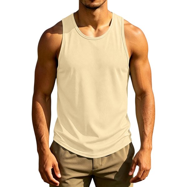 Camiseta Sin Mangas Para Hombre Ligera AtléTica Fitness Secado RáPido Transpirable Camisa Para MúSculos Verano Entrenamiento Chaleco De Gimnasio S Beige-image