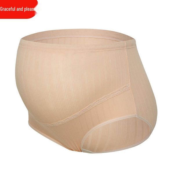 Ropa Interior De Maternidad Transpirable De Cintura Alta Para El Verano - Soporte Abdominal Talla Grande Para El Embarazo Medio A TardíO Beige-image